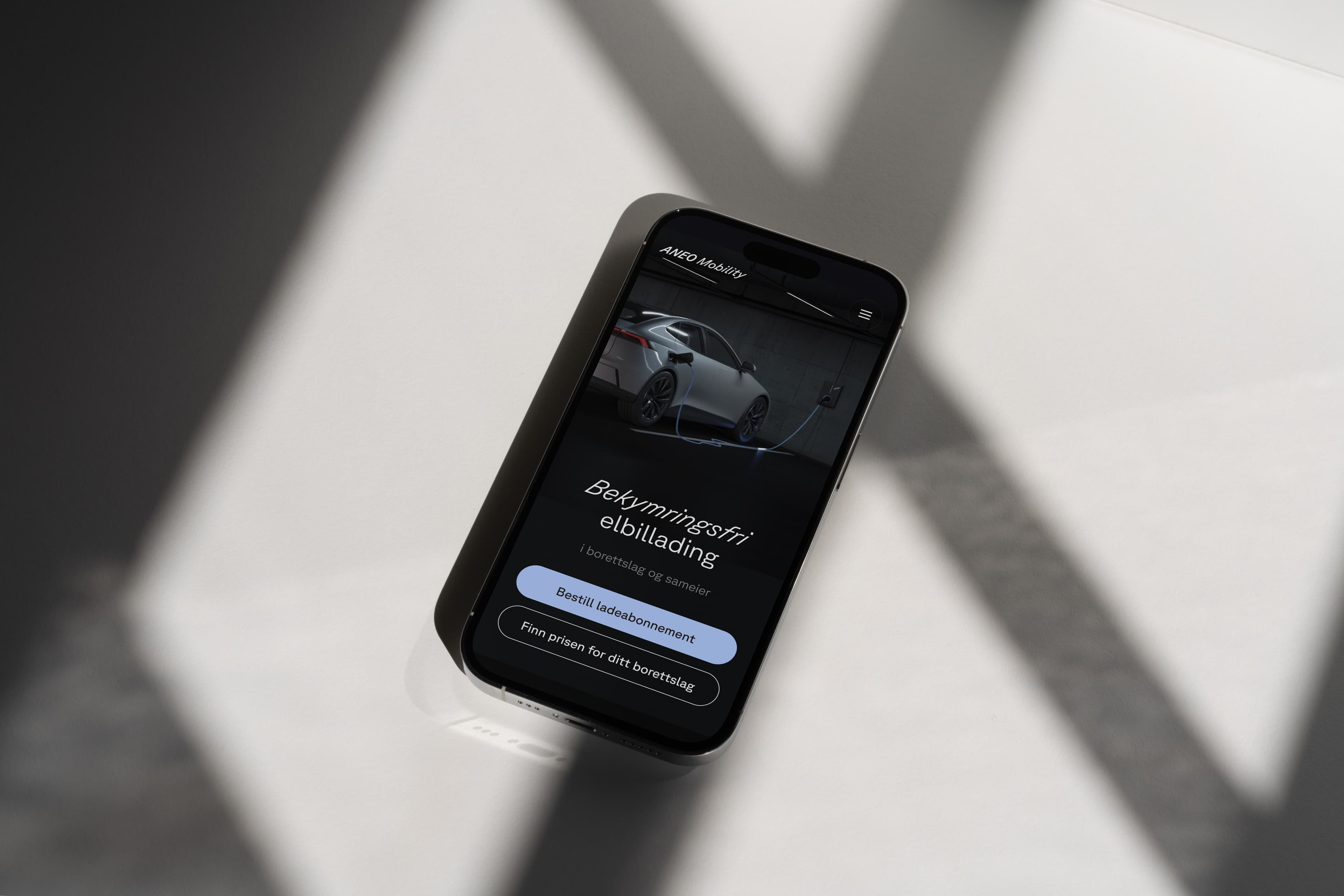 Hjemmesidene til Aneo vist på iPhone